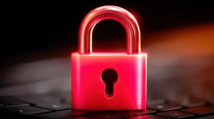 Cyber security breach alert with a striking red padlock on a laptop, symbolizing the threat of digital attacks and data theft.