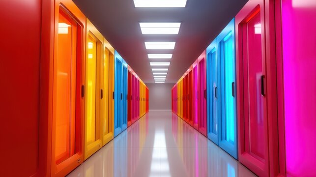 Explore a vibrant data center filled with neon server racks and hightech communication equipment in action.