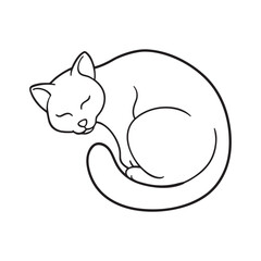 Simple Sleeping Cat Line Art Illustration Vector Drawing Peaceful Feline Creature Resting Curled Up Tranquil Domestic Pet Outline