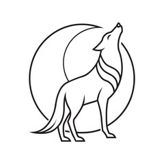Stylized Wolf Howling at Crescent Moon Minimalist Outline Vector Art Design