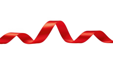 A red satin ribbon curves gracefully isolated on transparent background