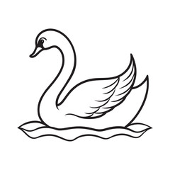 Elegant Swan Floating Gracefully on Gentle Waves Minimalist Outline Illustration