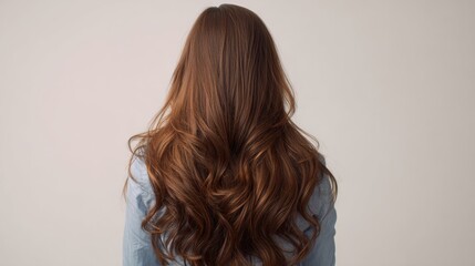 Naklejka premium Long Hair Cascades Gracefully From a High Point Against a Clean, Neutral Background, Showcasing Natural Beauty and Elegance