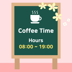 커피 메뉴판 꽃 장식 일러스트