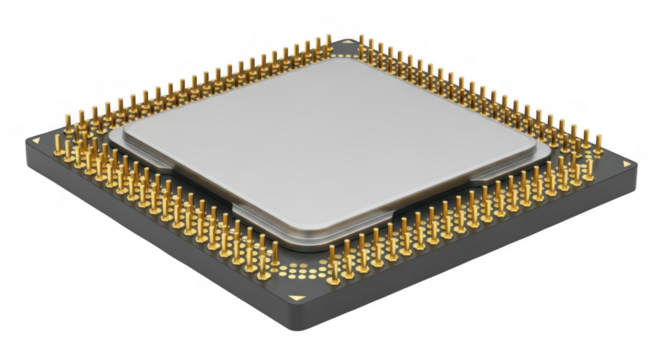 Closeup of a computer cpu processor isolated on transparent background