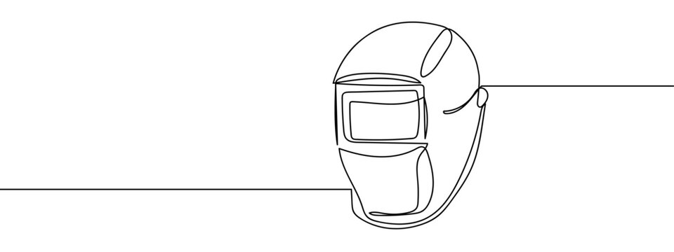 Continuous line hand drawn vector illustration of welding mask isolated on transparent background. editable stroke.