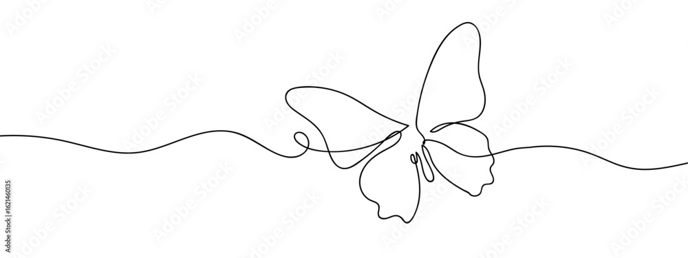 Wall mural continuous line hand drawn vector simple butterfly isolated on transparent background. editable stro