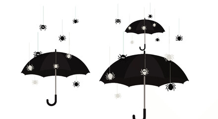Obraz premium Black Umbrellas Sheltering Spiders in a Rainy Day