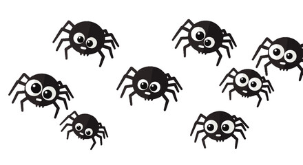 Fototapeta premium Cartoon Spiders with Large Eyes and Eight Legs for Halloween Decoration
