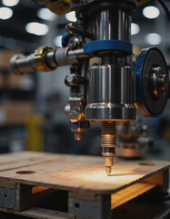 Automated pallet nailing machine using pneumatic fasteners in action