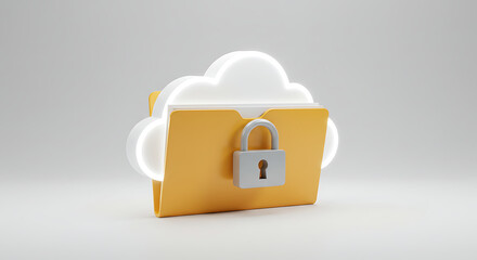 Secure Cloud Folder Icon: An illuminated cloud symbol envelops a folder secured with a padlock, showcasing the secure protection of data.