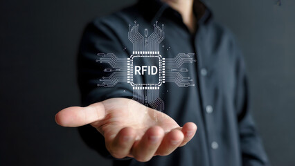 Innovative RFID technology is presented by a hand for business solutions