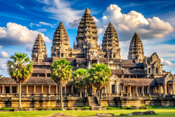 Fototapeta premium Weathered exterior of historic Angkor Wat complex in Cambodia