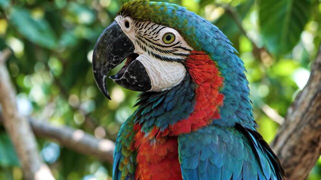araffy parrot with a colorful face and a blue and red beak