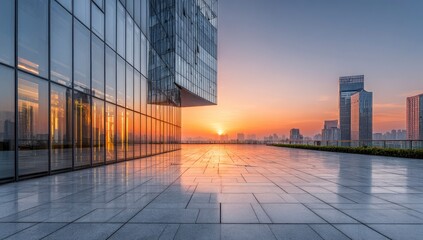 Fototapeta premium City Sunrise Rooftop Plaza, Business Center