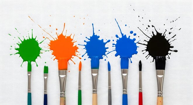 Creative Explosion: Paintbrushes with Colorful Paint Splatters
 - Powered by Adobe