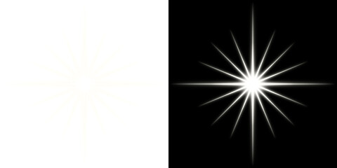 Fototapeta premium Radiant starburst light effects on transparent and black backgrounds 