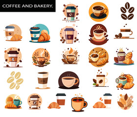 Vector Set of Coffee and Bakery Icons.