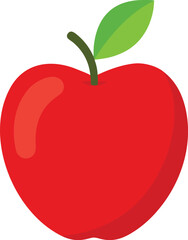 A bright red apple with a green leaf and stem