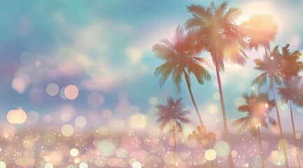 Palm trees sunset beach bokeh image