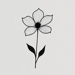 A delicate black clipart flower with intricate petal details and a slender stem, rendered in a minimalist style with clean lines and simple shapes