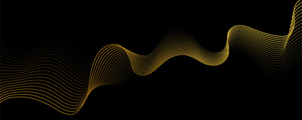 Abstract dynamic lines on dark background. Modern yellow and blue flowing wave lines. Futuristic technology concept.