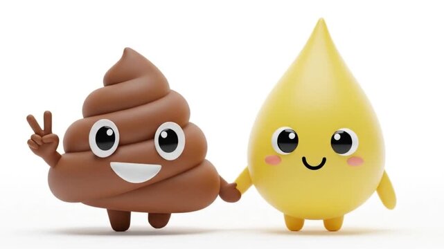 Poop and Lemon Characters Waving Hands