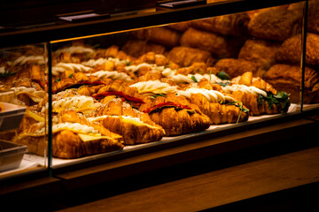 a delightful assortment of breads displayed in a bakery window