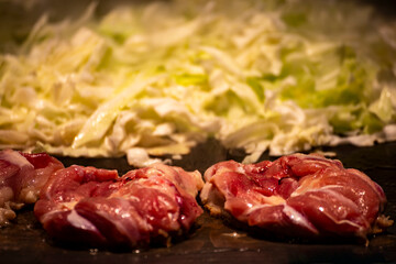  a delicious cooking scene on a hot griddle