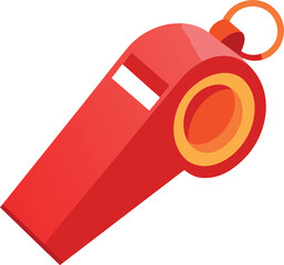 Bright red whistle with orange accents and keychain