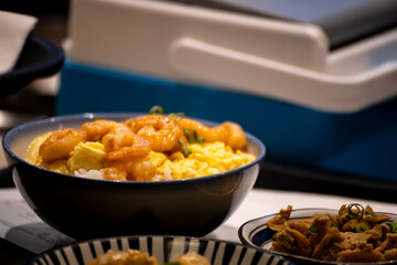 a bowl or portion of piping hot Taiwanese traditional snack – shrimp rice