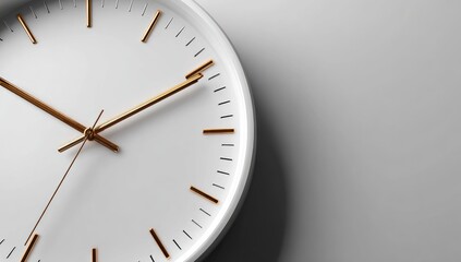 Close-up of a white wall clock with gold accents
