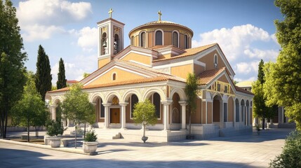 Byzantine-style Church Architectural Rendering: A Digital Masterpiece