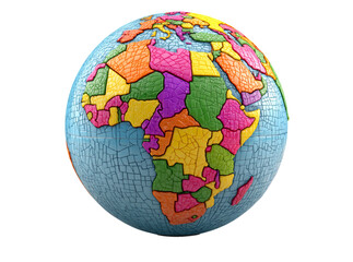 Colorful cracked globe world map puzzle earth. Isolated On Transparent Background