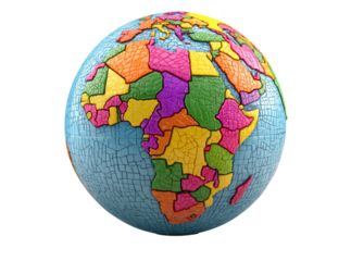 Colorful cracked globe world map puzzle earth. Isolated On Transparent Background