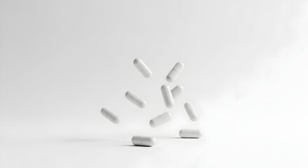 White Pills Floating Medicine Healthcare Pharmaceutical Treatment Drug Medical Capsules Tablets Science Research