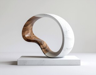 Amoeba marble and wood sculpture