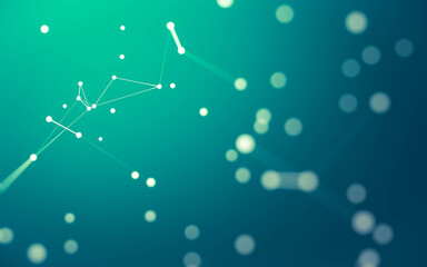 Abstract background. Molecules technology with polygonal shapes, connecting dots and lines. Connection structure. Big data visualization.