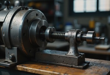 Bolt threading machine with cutting tool engaged, showcasing precision engineering