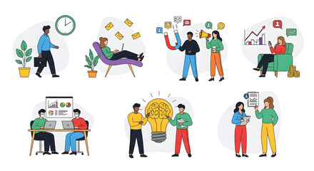 Diverse People Working on Concepts in Modern Graphic Style