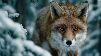 Obraz premium A Stunning Portrait of a Red Fox in a Snowy Winter Forest Setting