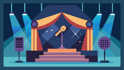 A stage with a microphone and sound system for talent shows or open mic nights.