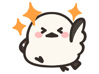 ラジャーと手を挙げるゆるいシマエナガのイラスト素材