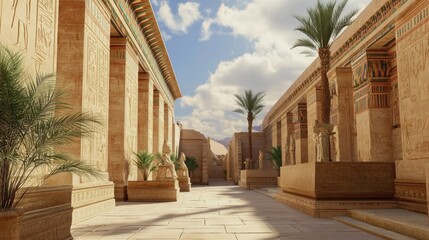 Fototapeta premium Ancient Egyptian Temple Avenue: A Sun-Drenched Pathway Through History