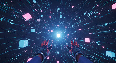 Tech Abstract Background Glowing Lines Geometric Shapes. Modern futuristic design concept with innovation and high-speed data transfer. Perfect for technology virtual reality backgrounds