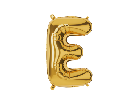 Photo of golden letter e balloon isolated on transparent background