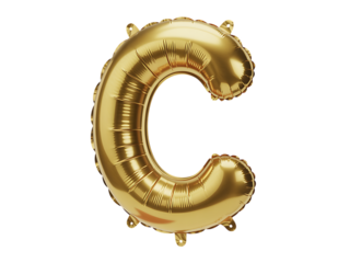 Photo of shiny gold foil letter c balloon isolated on transparent background