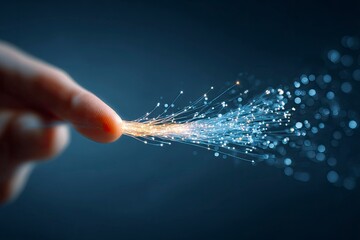 Hand touches digital fiber optic network