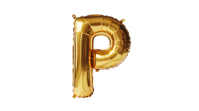 Photo of golden foil balloon shaped like the letter p, isolated on a transparent background, perfect for adding a touch of luxury to any event
