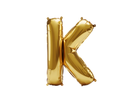 Photo of golden shiny letter k balloon isolated on transparent background for celebration and decoration - Powered by Adobe